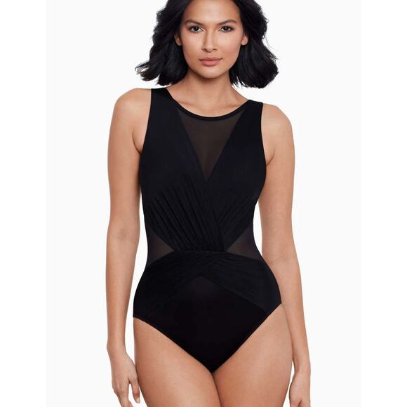 Miraclesuit Palma One Piece in Black Mesh High Neck 8 - Picture 1 of 6